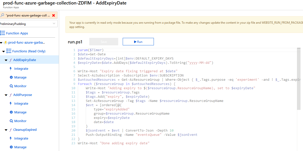 Functions in the Azure Portal