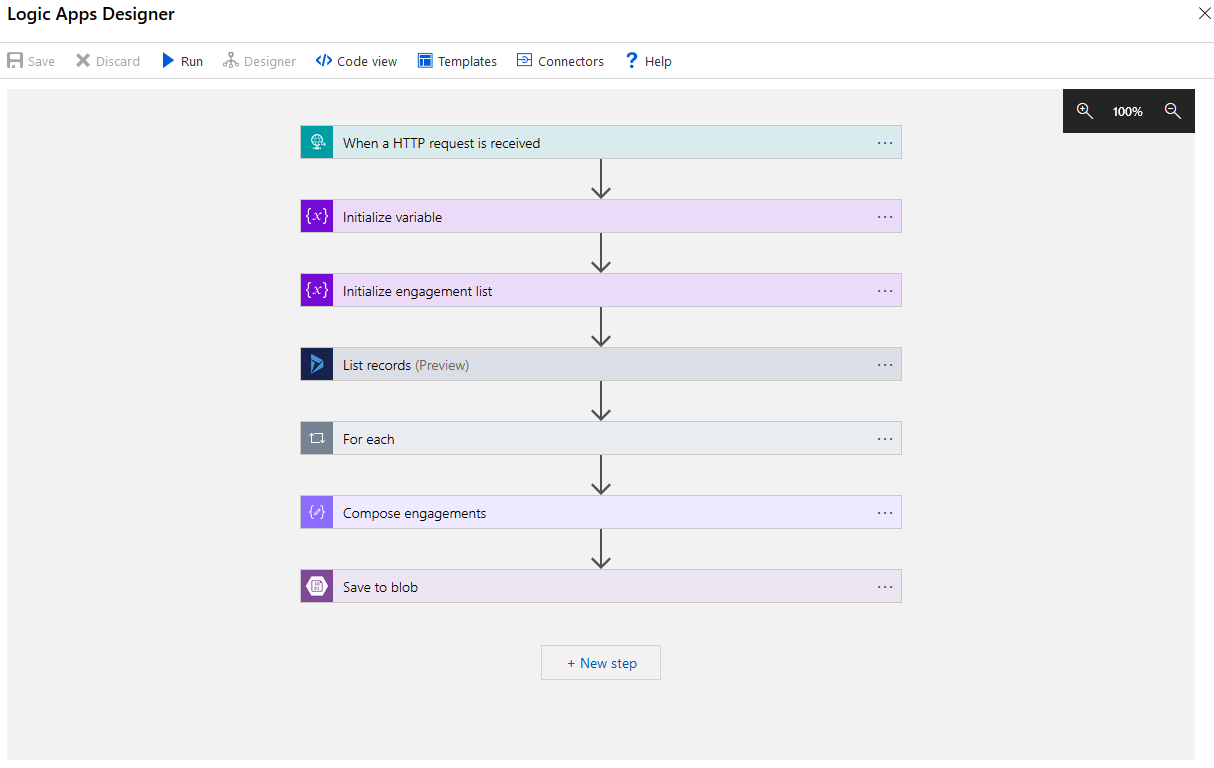 A capture of the  LogicApp Authoring Visual interface