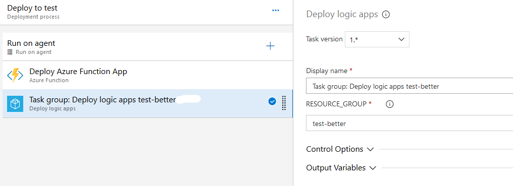 Task group in deployment script for test