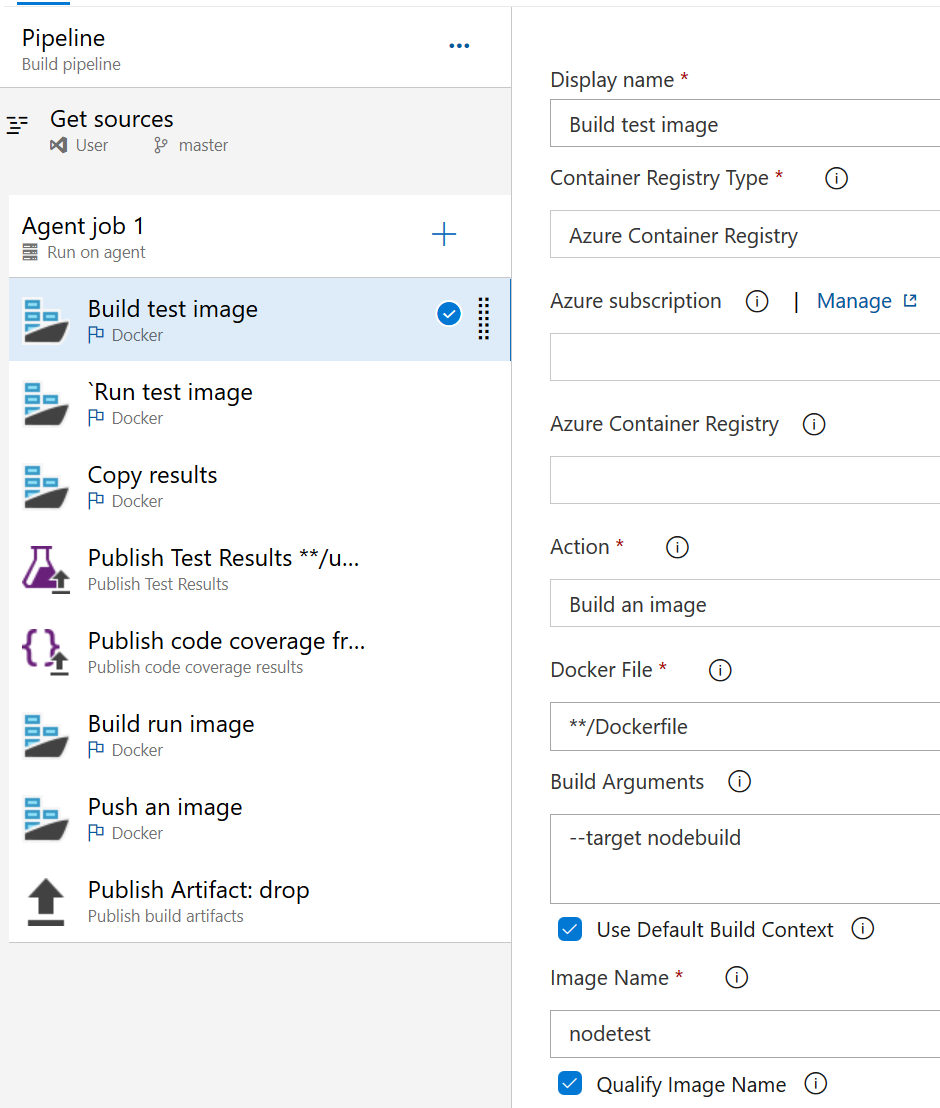 Build configuration for the test image